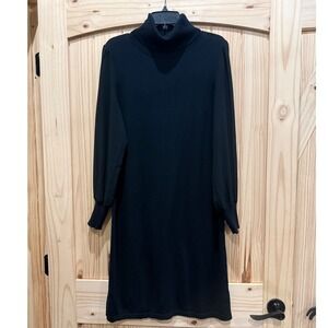 Belle by Kim Gravel Black Turtleneck Knit Dress Sheer Long Sleeve Large